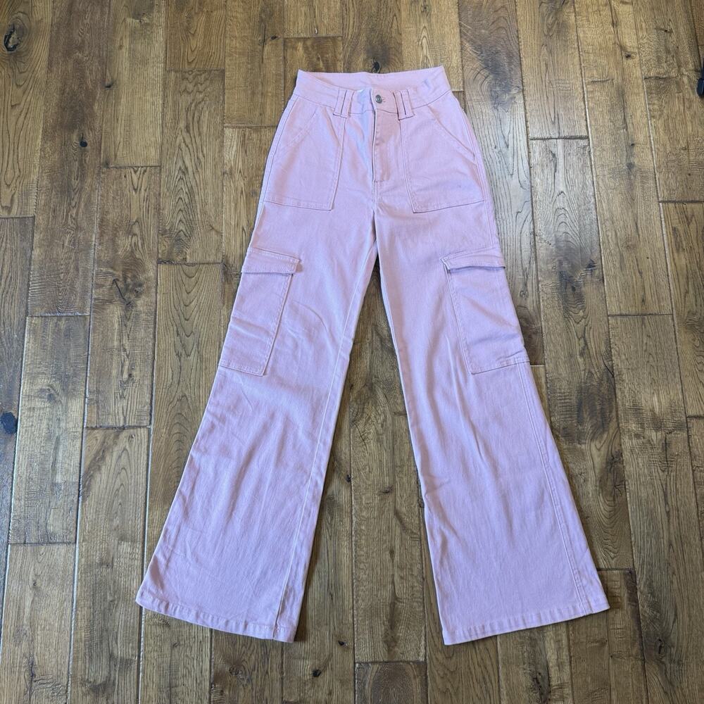 Altar'd State Pink Flare Cargo Pants Women's Size XS Boho Wide Leg Inseam 31"